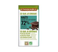 Ethiquable Dark Chocolate 72% Organic and Fair Haiti Cocoa in 100 g Peasant Productors - Pack of 5