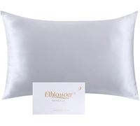 Ethlomoer 100% Natural Pure Silk Pillowcase for Hair and Skin, 19 Momme on Both Sides, 600 Thread Count, Design with Hidden Zip, 1 Piece, 40 x 60 cm, Light Grey
