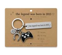 Ethlomoer 13th Birthday Keyring for Boys - Metal Gamer Key Chain with Engraved “The Legend Was Born in 2013” Pendant - Gaming Gift for 13 Year Old Son Grandson