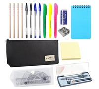 Ethlomoer 18Pcs Pencil Case Set with Stationery Included - School Stationery Set, Maths & Geometry Sets for Secondary School - Cloth Pen Case
