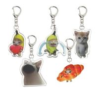 Ethlomoer 5 Cute and Funny Keychains for Backpacks and Cars, Kawaii Cat Keychains Set,featuring Cute Banana Cats (cat)
