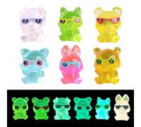 Ethlomoer 6PCS Mini Resin Animals Mixed - Tiny Noctilucent Zoo, Mini Plastic Animals for Micro Landscape, Miniature Resin Decor