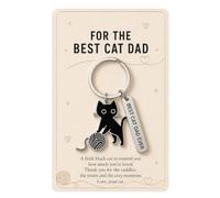 Ethlomoer Black Cat Keyring for Men, Cat Dad Gifts, Cute Kitten Pendant with Engraved Love Message Plate, Personalised Cat Lovers Present