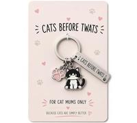 Ethlomoer Cats Before Men Keyring for Cat Lovers, Cat Mum Keychain Gift Metal Zinc Alloy with Black Cow Cat Charm & Engraved Pendant, Funny Cat Owner Gift for Women Her