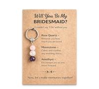 Ethlomoer Will You Be My Bridesmaid Keychain Bridesmaid Proposal Gift with Rose Quartz Moonstone Amethyst Wedding Bridesmaid Invitation Present for Women