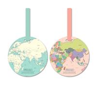 Ethlomoer World Map Luggage Tags, 2PCS Baggage Labels, Travel ID Tags, Suitcase Tag, Prevent Loss of Bags-Suitcases, Handbag Labels, for Backpack, Leather Luggage Tags, Light Green and Pink