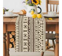 Ethnic Abstract Geometric Brown Table Runner 36 Inches Long, African Traditional Line Washable Table Runners Heat-Insulation Kitchen Dining Table Decorations for Home Party Decor 13x36in