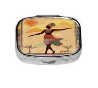 Ethnic African Afro Woman Pattern Pill Case Pill Box Travel Pill Organizer Small Square Medicine Box for Purse & Pocket Gifts