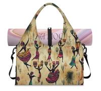 Ethnic African Women Sports Duffle Bag with Shoe Compartment Weekend Overnight Bags Tote Cabin Luggage Bag for Gym Yoga Travel