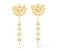 Ethnic Beaded Ball Indian Jhumka Dangle Drop Earrings Boho Tassel Long Chain Hair Accessory with Studs Statement Earring Vintage Tribal Traditional Bollywood Jhumki Jewelry for Women Bridal Wedding