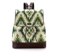 Ethnic Boho Ikat Pattern in Sage Green and Cream Tones Women Backpack, Small Travel Flap Rucksack Handbag Causal Daypack for Ladies Girls