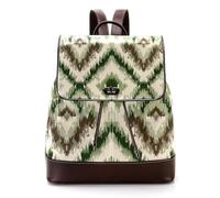 Ethnic Boho Ikat Pattern in Sage Green Tones Mini Faux Leather Backpack Purse, Women Ladies Rucksack Handbag School Bag