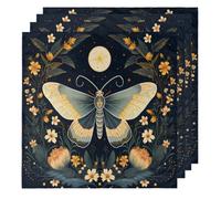 Ethnic Butterfly Flowers Cloth Napkins Set of 4, Dinner Napkins Cloth 50 x 50 cm, Soft & Comfortable Reusable Napkin for Party Wedding Napkins