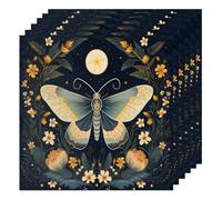 Ethnic Butterfly Flowers Cloth Napkins Set of 6, Dinner Napkins Cloth 50 x 50 cm, Soft & Comfortable Reusable Napkin for Party Wedding Napkins