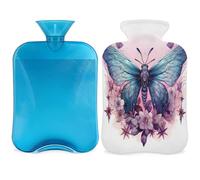 Ethnic Butterfly Hot Water Bottle with Cover, Aztec Butterfly Flower 2L Hot Water Bag for Pain Relief, Neck Soft and Shoulder, Hand Feet Warmer, Hot and Cold Compress for Adult Kids