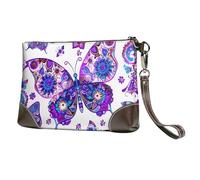 Ethnic Butterfly Leather Clutch Bag for Women, Mandala Flower Wristlet Purse with Detachable Strap Evening Handbag, Ladies Long Wallet for Wedding Party Travel Business
