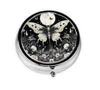 Ethnic Butterfly Moon Flower Round Pill Box with 3 Compartments, Mini Metal Pill Organizer for Purse or Pocket, Lightweight Portable for Daily Use Gifts Travel