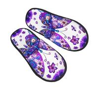 Ethnic Butterfly Slippers for Women Men Mandala Flower Non-Slip House Slippers Indoor Comfy Fuzzy Footwear Memory Foam Bedroom Travel Shoes L