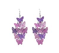 Ethnic Butterfly Tassel Long Drop Dangle Earrings Gradient Bohemian Boho Retro for Women Hollow Holiday Jewelry Hook Earrings Lightweight Mix Color Colorful Animal, Metal, metal