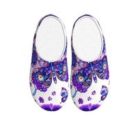 Ethnic Butterfly Women's Slippers Flannel House Slippers for Men Mandala Flower Non-Slip Warm Winter Shoes for Indoor Outdoor UK 6-7