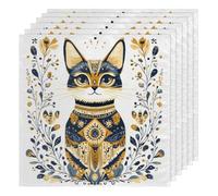 Ethnic Cat Floral Pattern Cloth Napkins Set of 6, Dinner Napkins Cloth 50 x 50 cm, Soft & Comfortable Reusable Napkin for Party Wedding Napkins