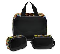 Ethnic Cats Makeup Bag for Women Men, Funny Cats Translucent Cosmetic Bag Wash Pouch Shower Bag 3 Pcs Travel Toiletry Toiletries Cosmetic Organizer