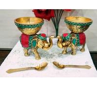 Ethnic Choice Brass Elephant Urli Bowl Ethnic Design Uruli Pot for Home Decor Floating Flowers Candle Lamps Temple Room