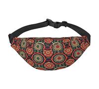 Ethnic Circles Floral Adjustable Belt Hip Bum Bag Fashion Water Resistant Hiking Waist Bag for Traveling Casual Running Hiking Cycling, Black, One Size