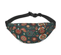 Ethnic Circles Floral Pattern Adjustable Belt Hip Bum Bag Fashion Water Resistant Hiking Waist Bag for Traveling Casual Running Hiking Cycling, Black, One Size