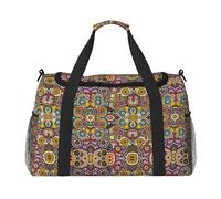 Ethnic Circles Floral Pattern Hand Travel Bag - Large Reusable Shopping Tote Bag, Perfect for Outdoor Activities, Sports, Camping & Groceries, Black, One Size
