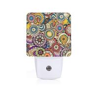 Ethnic Circles Floral Pattern Plug-in Led Night Light with Motion Sensor Dusk to Dawn Sensor Backlit Nightlight for Bedroom Bathroom