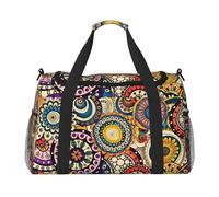 Ethnic Circles Floral Pattern Print Ample Space Travel Duffle Bags Large Capacity Hand Travel Bag for Airplane Weekend