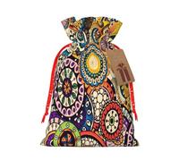 Ethnic Circles Floral Pattern Print Drawstring Gift Bag,Reusable Sachets,Party Favors,Wedding,Festival,Birthday