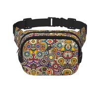 Ethnic Circles Floral Pattern Print Fanny Pack for Women Men Waist Bag with Adjustable Strap for Travel Hiking Cycling