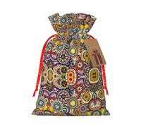 Ethnic Circles Floral Pattern Print Gift Drawstring Bags Reusable Present Sack Versatile Birthday Holiday Party Favors