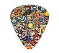 Ethnic Circles Floral Pattern Print Guitar Pick,12 Pack,Includes Thin,Medium,Heavy Gauges,Suitable for guitar,ukulele