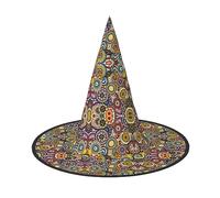 Ethnic Circles Floral Pattern Print Halloween Witch Hat Unisex For Parties Christmas Parties Carnivals And Cosplay