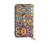Ethnic Circles Floral Pattern Print Leather Long Clutch Wallet – Fashionable Personalized Wallet, Multiple Card Slots, Gift Ready, Black, One Size