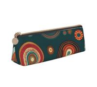 Ethnic Circles Floral Pattern Print Leather Pencil Case Zipper Pencil Multifunctional Stationery Bags