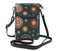 Ethnic Circles Floral Pattern Print Small Cell Phone Leather Purse Adjustable Shoulder Rope Crossbody Bags For Women