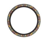 Ethnic Circles Floral Pattern Print Steering Wheel Cover Convenience Everyday Drive Use Cars Truck Vehicle Interior