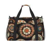 Ethnic Circles Floral Pattern Print Stylish Foldable Carry On Tote with Waterproof Zipper for Weekend Getaways Bag