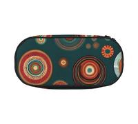 Ethnic Circles Floral Pattern Print With Zipper Compartments Stationery Pencil Bag Portable Cosmetic Storage Bag