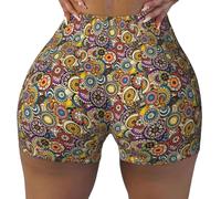 Ethnic Circles Floral Pattern Printing 1 Pack Workout Shorts for Women Workout Yoga Running Gym Tennis Shorts S-XXL Stretch Shorts Black