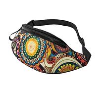 Ethnic Circles Floral Pattern Sport Waist Bag Travel Bumbags with Zipper and Earphone Hole, Running Fanny Pack Waist Pack with Adjustable Belt for Men Women
