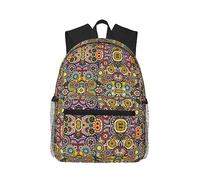 Ethnic Circles Floral Pattern Stylish Travel Backpack Lightweight Water Protection Laptop Backpack For College Business Work Black, One Size, Black, Rozmiar uniwersalny