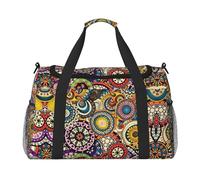 Ethnic Circles Floral Pattern Travel Duffel Bag Weekend Bag Weekender Overnight Carry On Hand Bag Workout Sport Hospital