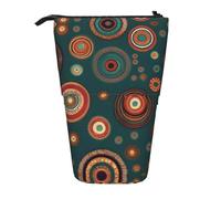 Ethnic Circles Floral Pattern Vertical Retractable Pencil Case Stationery Box Adult Office Organizer Box