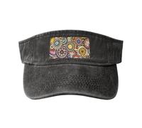 Ethnic Circles Floral Print Personalized Denim Sun Cap, Sport Sun Visor Cap for Adult, Novelty Hollow Top Baseball, Black, One Size-Medium