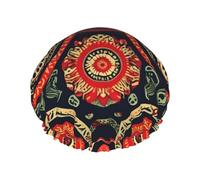 Ethnic Circles Floral Print Shower Cap, Shower Cap for Women Reusable, Waterproof Bath Cap,Quick Drying Bath Hair Cap